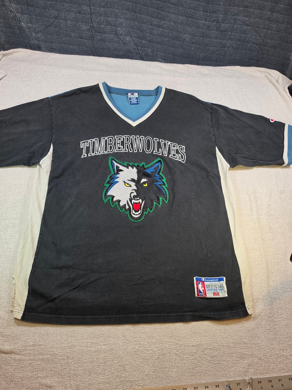 Champion NBA Shooting Shirt Men's XL Black Vintage 90s Minnesota Timberwolves
